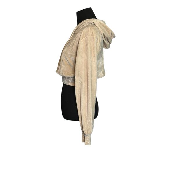 Roma Concept beige velvet long sleeves crop hoodie sweater size Small - Picture 12 of 15
